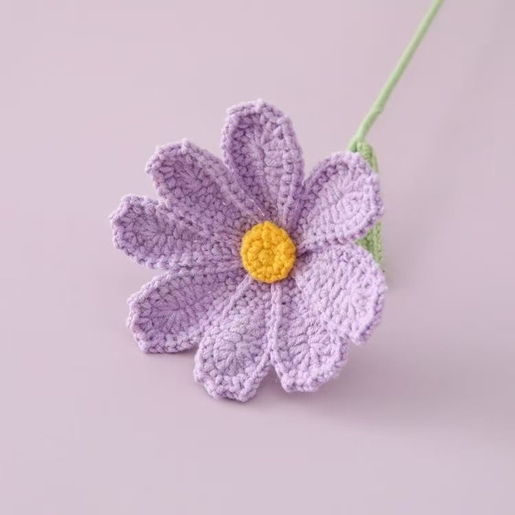 Handmade crochet Gesang flower with purple petals and yellow centre – yarn floral home décor gift for flower lovers
