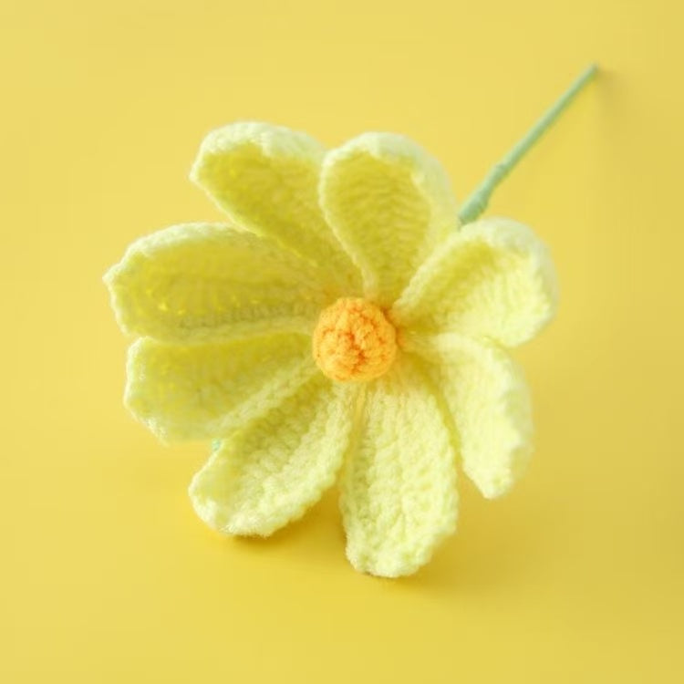 Handmade crochet Gesang flower with yellow petals and yellow centre – yarn floral home décor gift for flower lovers