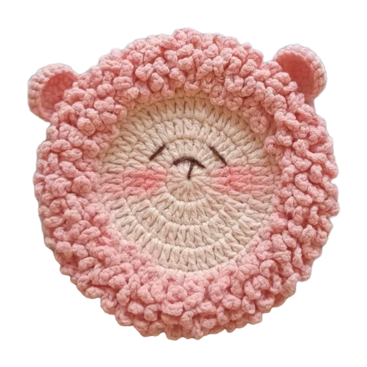 Handmade pink crochet sheep coaster set for mugs and cups