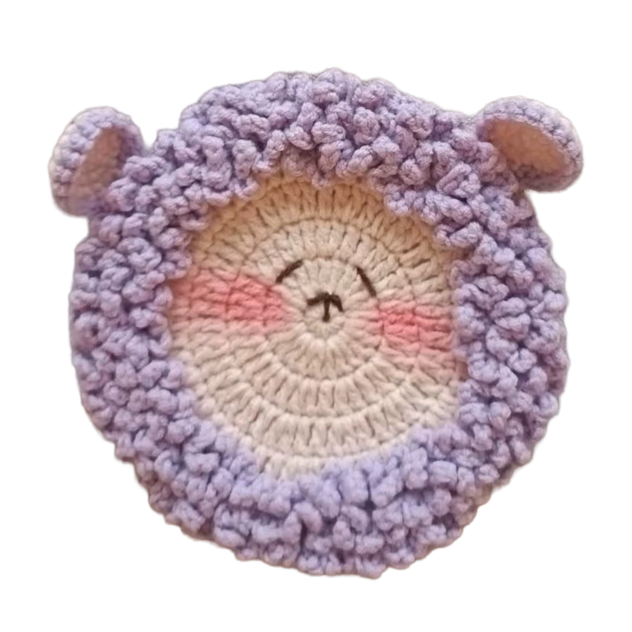 Handmade purple crochet sheep coaster set for mugs and cups