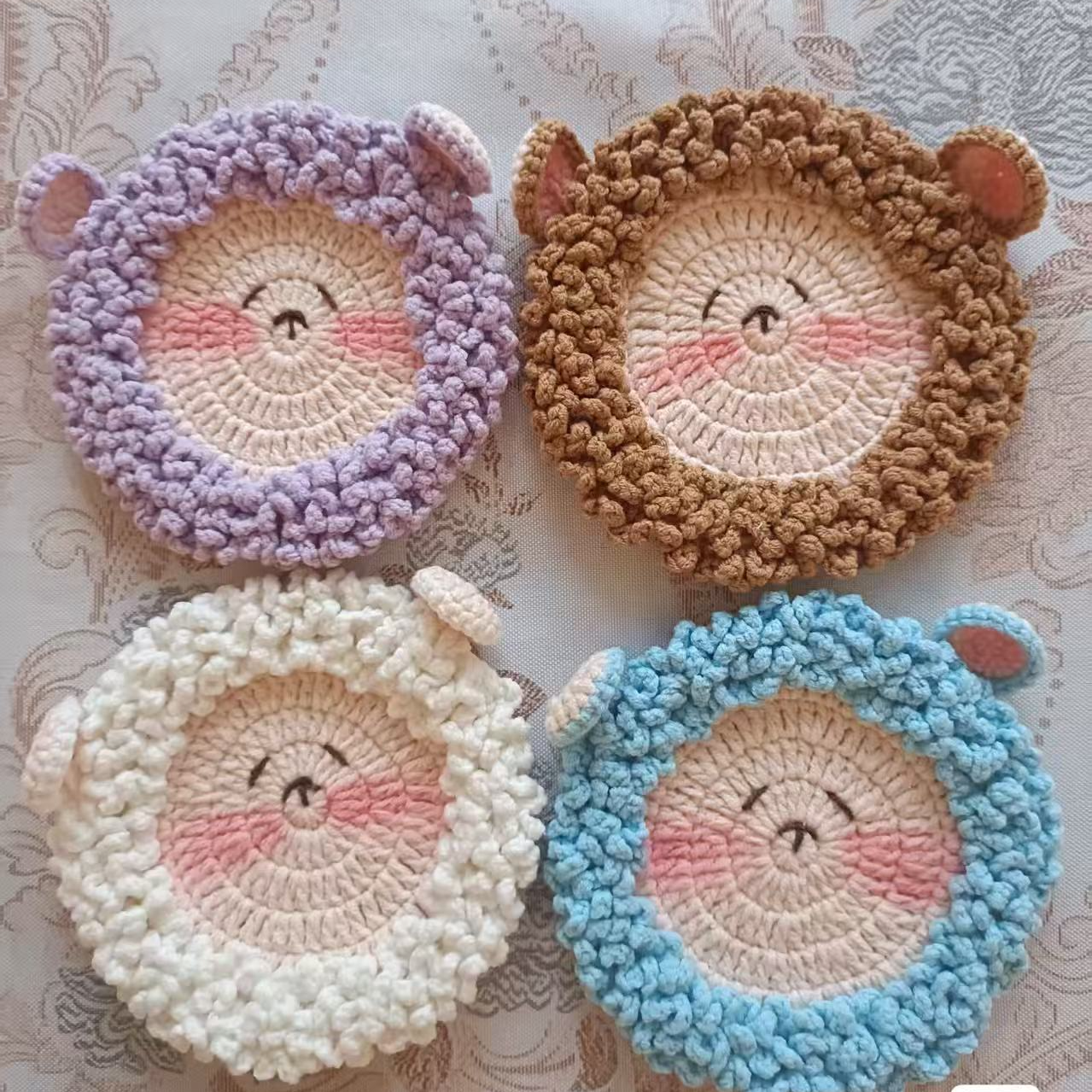 Cute sheep-shaped crochet coaster for drinks and table protection