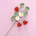 Handmade crochet strawberry flower bunch with green leaves – whimsical soft yarn strawberry décor for gifts and home display in Britain