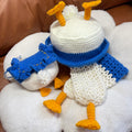 Handmade Donald Duck crochet bag, hat and scarf set for children aged 2–6 years, soft knitted Disney-inspired accessories in blue and white