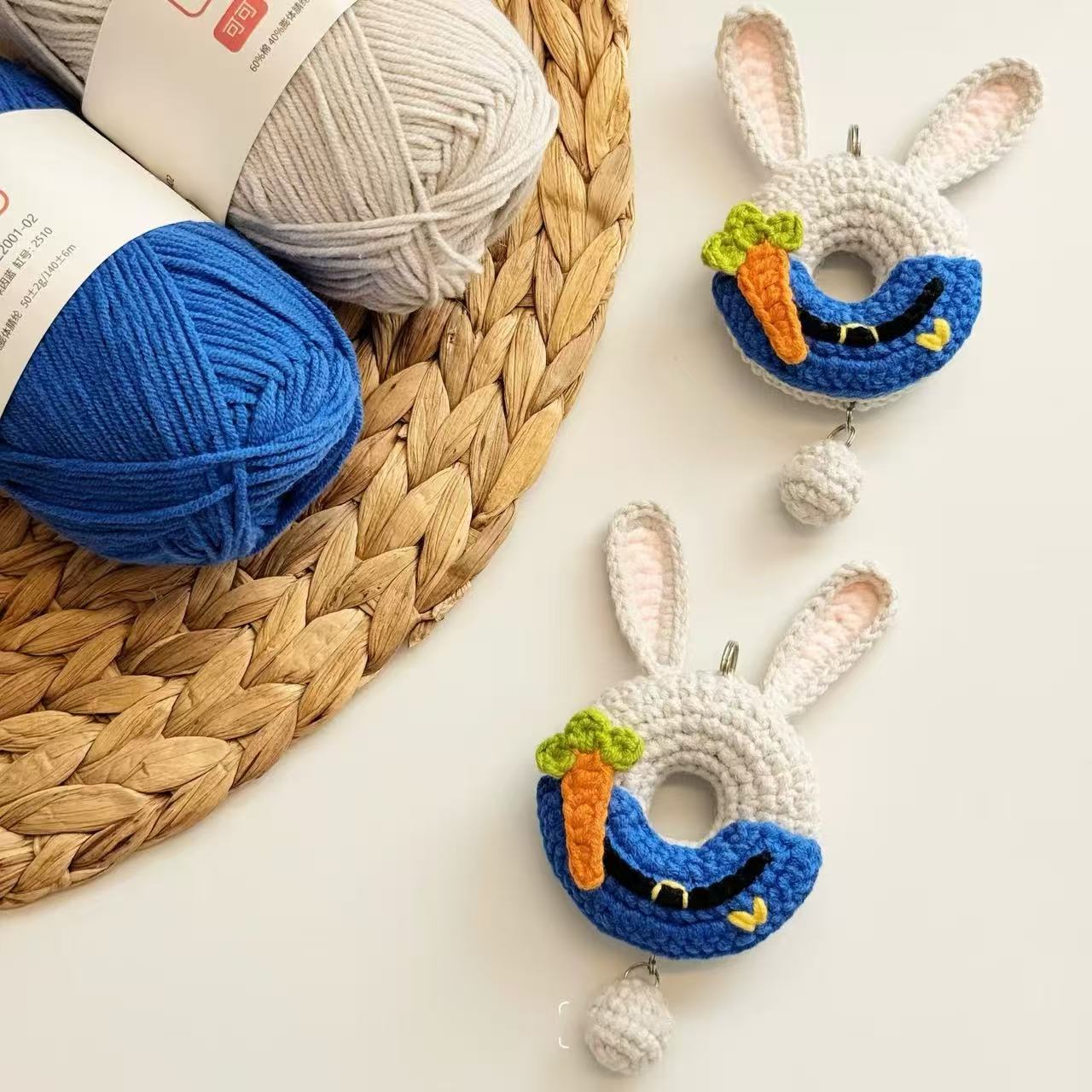 Zootopia crochet keychain kit featuring Judy Hopps bunny and Nick Wilde fox, DIY handmade crochet animal keyring kit with yarn and accessories