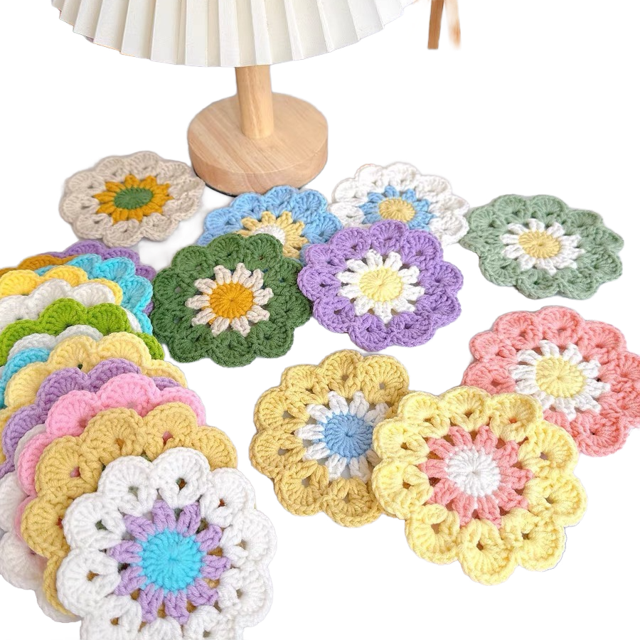 Colourful handmade crochet floral coaster set for mugs and tables