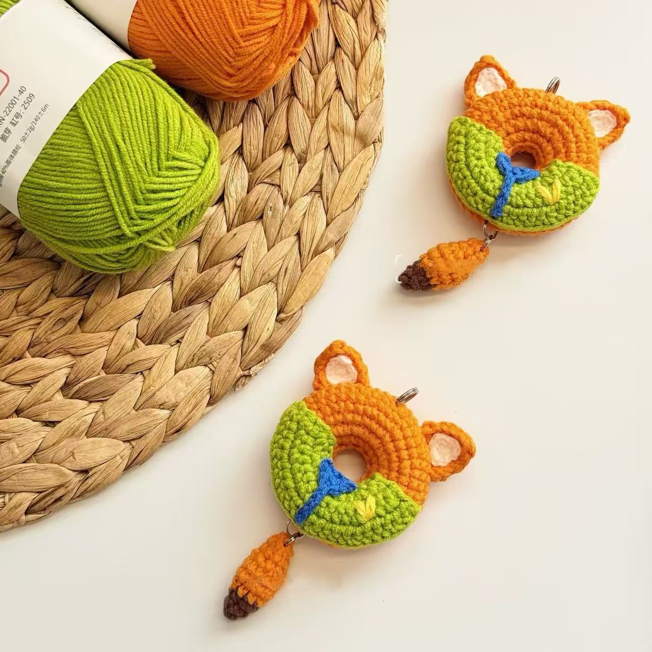 Zootopia crochet keychain kit featuring Judy Hopps bunny and Nick Wilde fox, DIY handmade crochet animal keyring kit with yarn and accessories