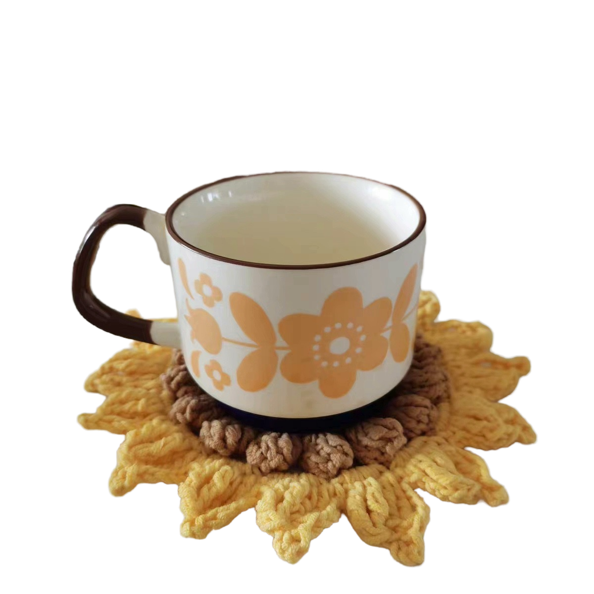 Handmade sunflower crochet coaster set for mugs and drinks