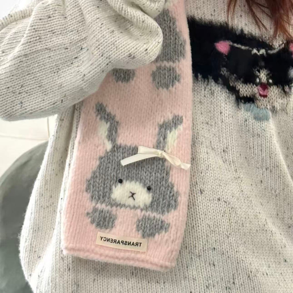 Handmade knitting cat pattern scarf kit with pink yarn, knitting needles and cute kitten design, beginner-friendly knitting kit for cosy winter accessories